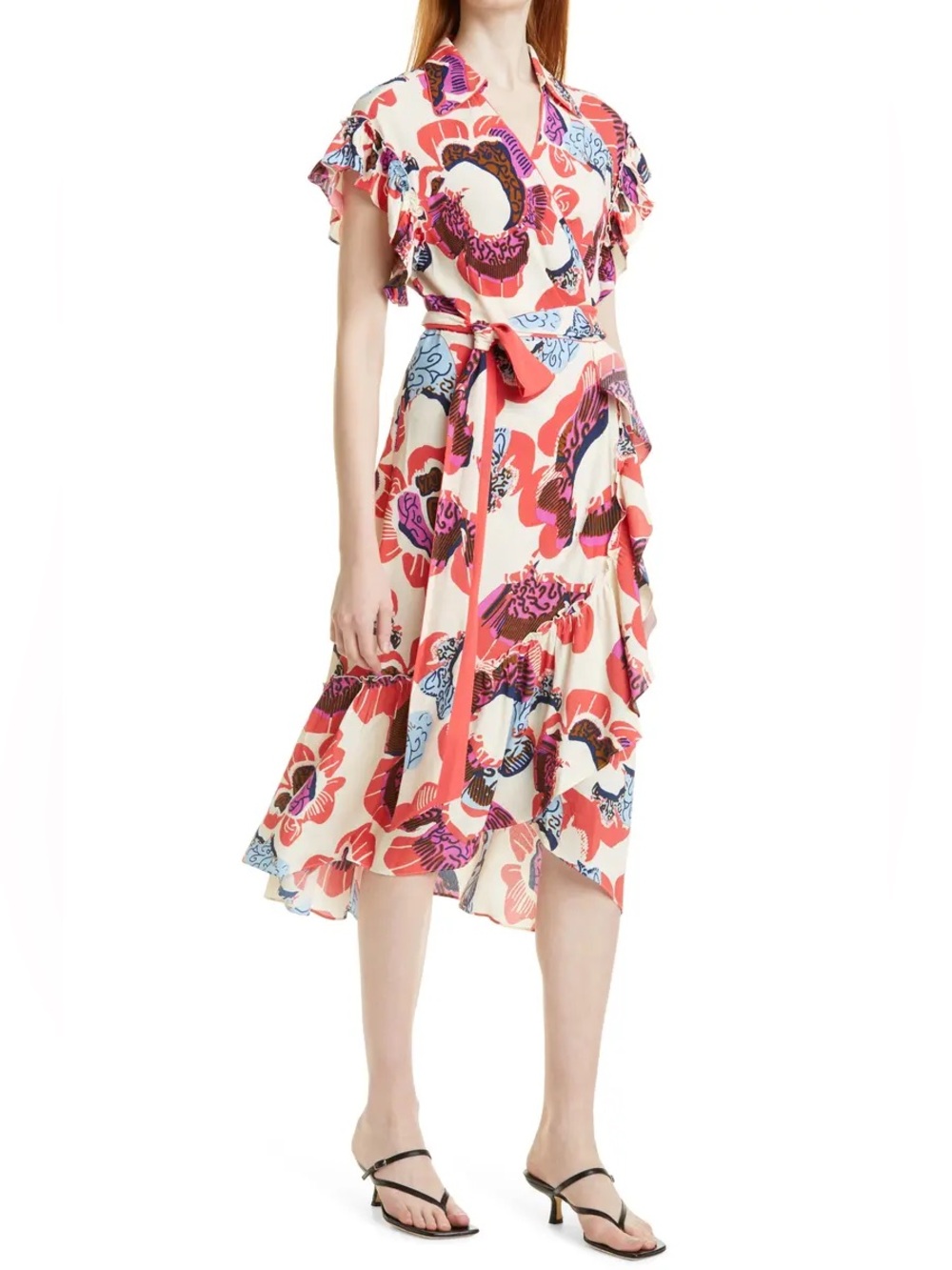 Diane von Furstenberg Ruth Floral Short Sleeve Viscose Wrap Dress, Size Small